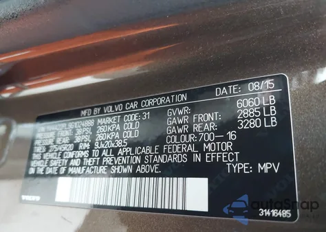 2016 Volvo Xc90 T6 Inscription z USA, uszkodzony, nr VIN YV4A22PL9G1024888